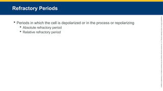 Copyright
©
2023
by
Jones
&
Bartlett
Learning,
LLC,
an
Ascend
Learning
Company
and
the
American
Academy
of
Orthopaedic
Surgeons.
Refractory Periods
 Periods in which the cell is depolarized or in the process or repolarizing
 Absolute refractory period
 Relative refractory period
 