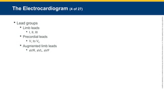 Copyright
©
2023
by
Jones
&
Bartlett
Learning,
LLC,
an
Ascend
Learning
Company
and
the
American
Academy
of
Orthopaedic
Surgeons.
The Electrocardiogram (4 of 27)
 Lead groups
 Limb leads
 I, II, III
 Precordial leads
 V1 to V6
 Augmented limb leads
 aVR, aVL, aVF
 