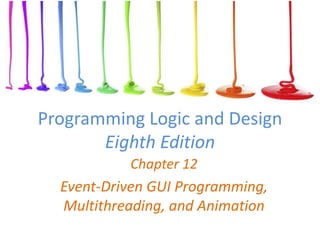 Programming Logic and Design
Eighth Edition
Chapter 12
Event-Driven GUI Programming,
Multithreading, and Animation
 