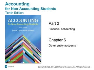 Copyright © 2020, 2017, 2010 Pearson Education, Inc. All Rights Reserved
Chapter 6
Other entity accounts
Part 2
Financial accounting
Accounting
for Non-Accounting Students
Tenth Edition
 