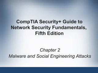 CompTIA Security+ Guide to
Network Security Fundamentals,
Fifth Edition
Chapter 2
Malware and Social Engineering Attacks
 