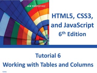 HTML5, CSS3,
and JavaScript
6th Edition
Working with Tables and Columns
Tutorial 6
Carey
 