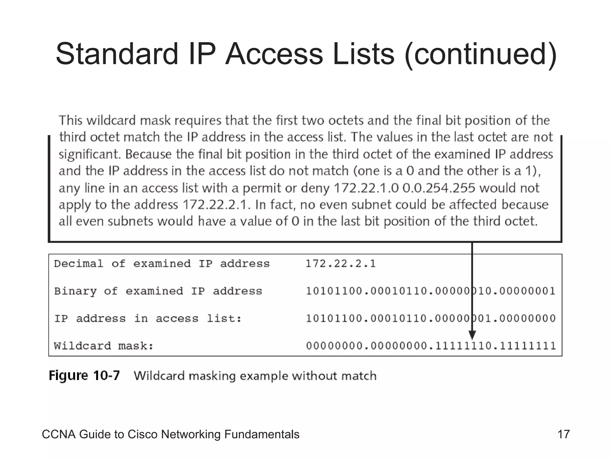 Standard IP Access Lists (continued) CCNA Guide to Cisco Networking Fundamentals 
