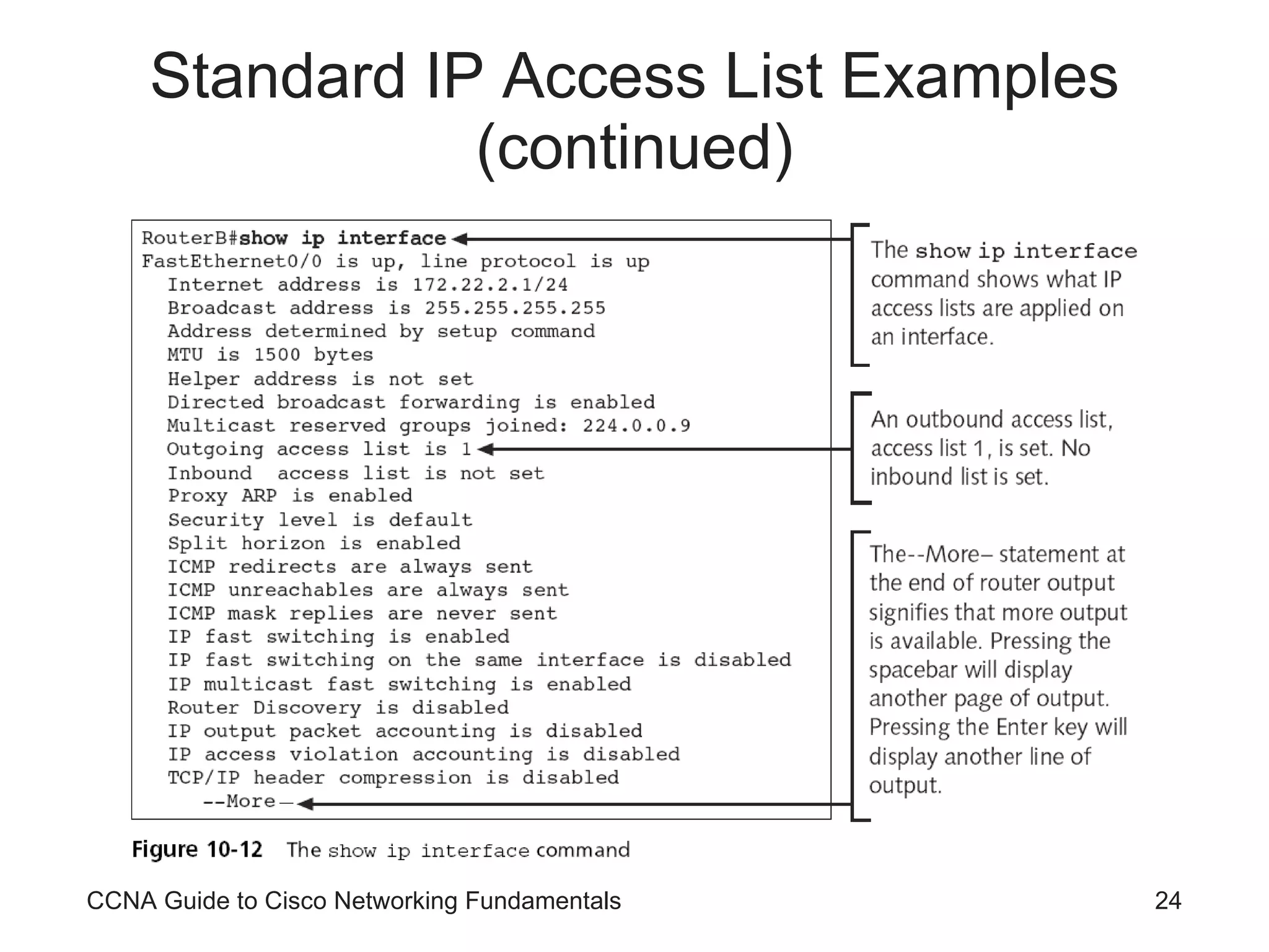 Standard IP Access List Examples (continued) CCNA Guide to Cisco Networking Fundamentals 