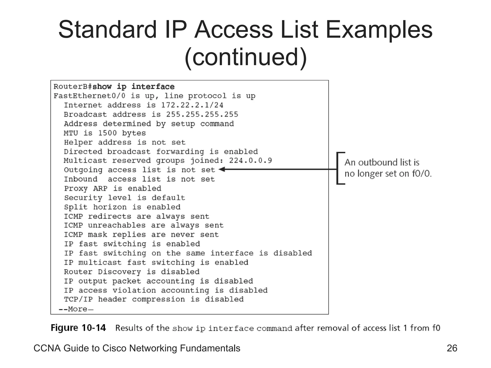 Standard IP Access List Examples (continued) CCNA Guide to Cisco Networking Fundamentals 