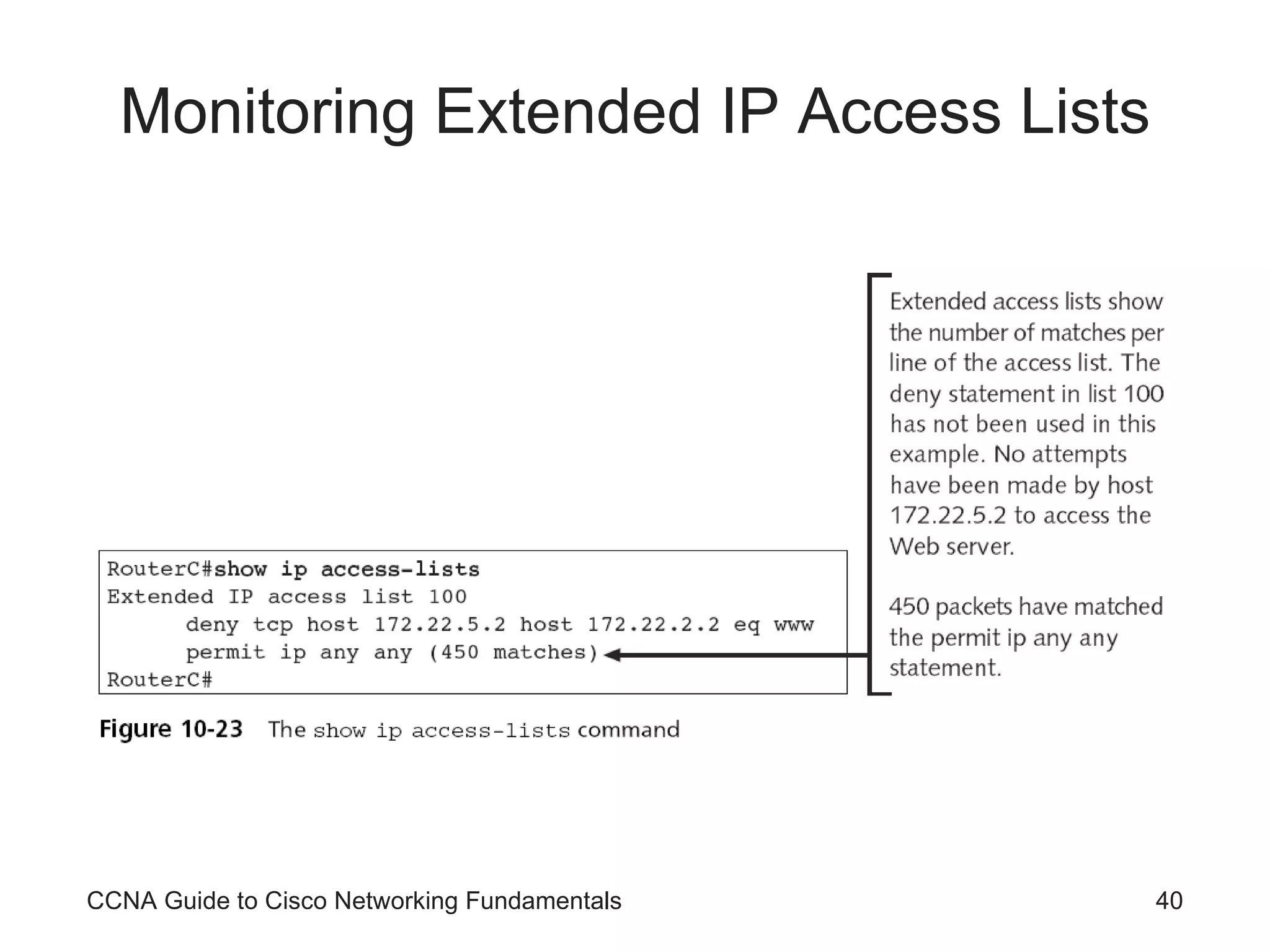 Monitoring Extended IP Access Lists CCNA Guide to Cisco Networking Fundamentals 