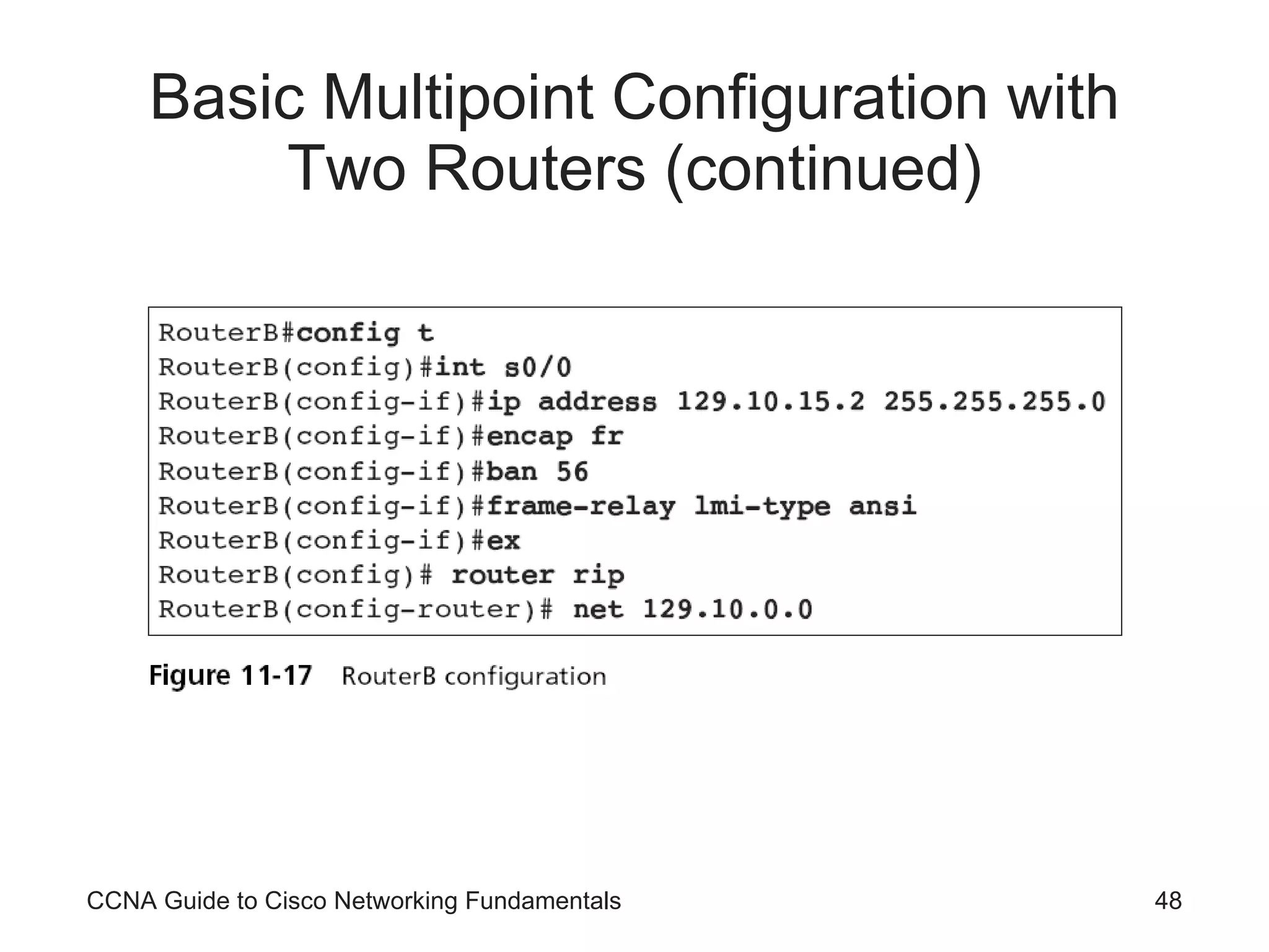Basic Multipoint Configuration with Two Routers (continued) CCNA Guide to Cisco Networking Fundamentals 