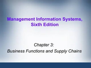 Management Information Systems,
        Sixth Edition



            Chapter 3:
Business Functions and Supply Chains
 