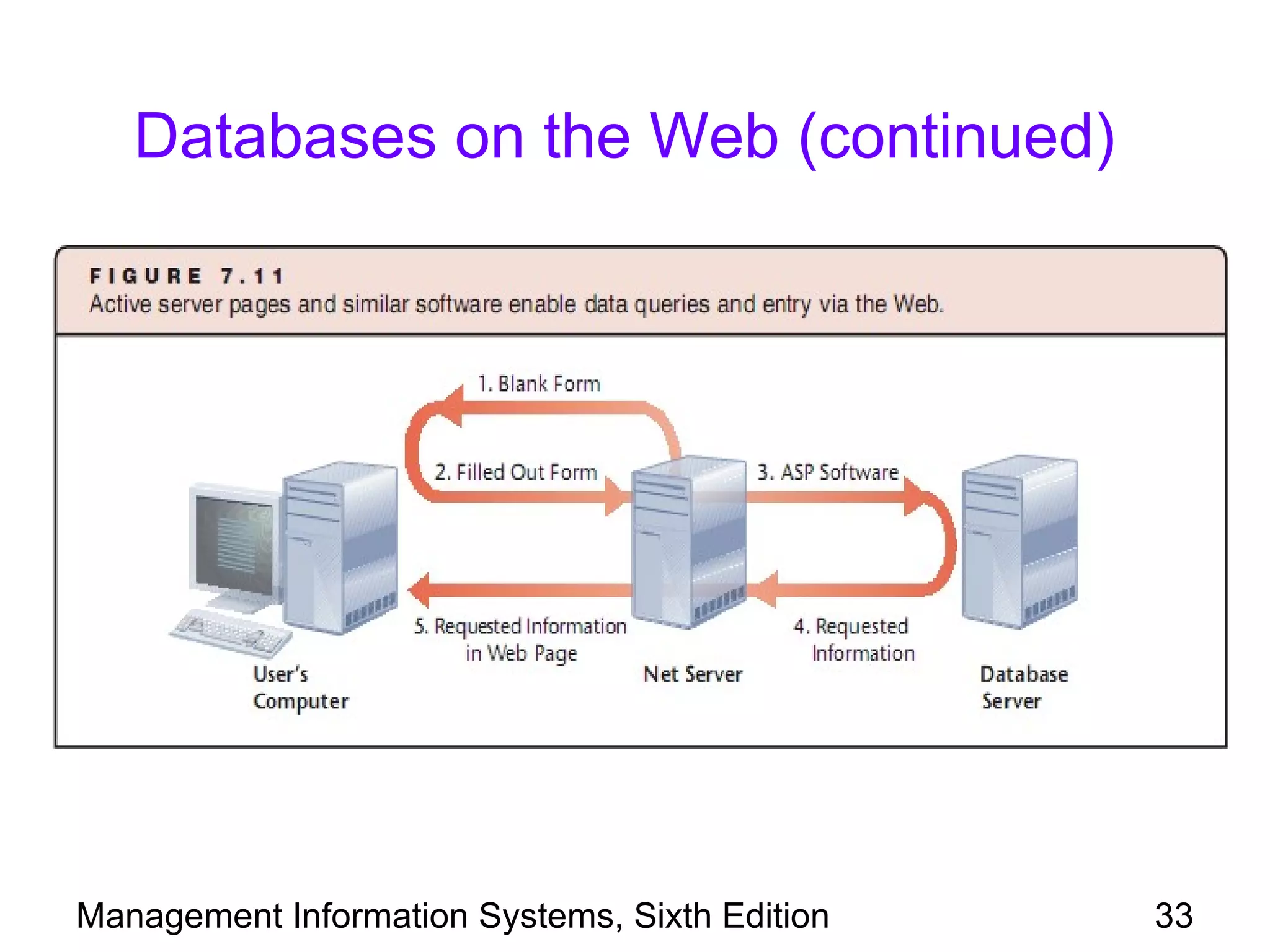 Databases on the Web (continued)




Management Information Systems, Sixth Edition   33
 