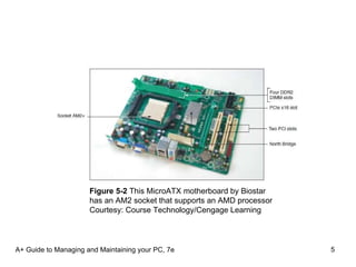 A+ Guide to Managing and Maintaining your PC, 7e Figure 5-2  This MicroATX motherboard by Biostar has an AM2 socket that supports an AMD processor Courtesy: Course Technology/Cengage Learning 