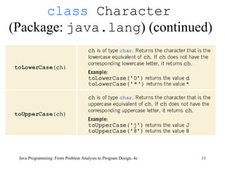 Java Programming: From Problem Analysis to Program Design, 4e class  Character   (Package:  java.lang ) (continued) 
