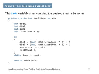 Java Programming: From Problem Analysis to Program Design, 4e The  int  variable  num  contains the desired sum to be rolled  