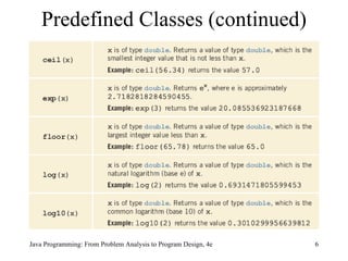 Java Programming: From Problem Analysis to Program Design, 4e Predefined Classes (continued) 