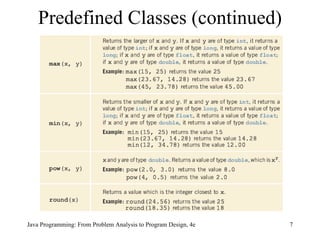 Java Programming: From Problem Analysis to Program Design, 4e Predefined Classes (continued) 