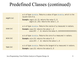 Java Programming: From Problem Analysis to Program Design, 4e Predefined Classes (continued) 