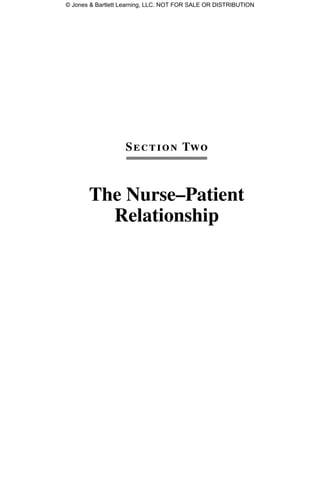 Section Two
The Nurse–Patient
Relationship
9781449691776_CH05_Pass2.indd 57 22/05/13 7:10 PM
© Jones & Bartlett Learning, LLC. NOT FOR SALE OR DISTRIBUTION
 