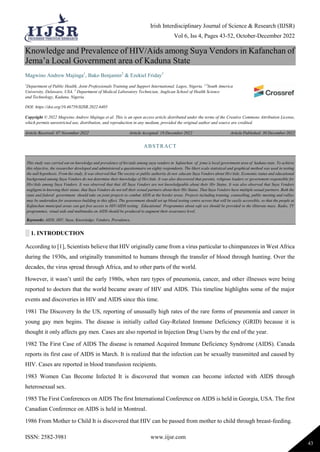 Knowledge and Prevalence of HIV/Aids among Suya Vendors in Kafanchan of