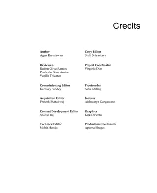 Credits
Author
Agus Kurniawan
Copy Editor
Stuti Srivastava
Reviewers
Ruben Oliva Ramos
Pradeeka Seneviratne
Vasilis Tzivaras
Project Coordinator
Virginia Dias
Commissioning Editor
Kartikey Pandey
Proofreader
Safis Editing
Acquisition Editor
Prateek Bharadwaj
Indexer
Aishwarya Gangawane
Content Development Editor
Sharon Raj
Graphics
Kirk D'Penha
Technical Editor
Mohit Hassija
Production Coordinator
Aparna Bhagat
 
