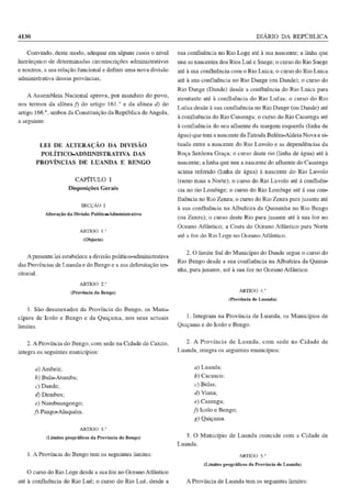 Lei 29-11 – Alteração da Divisão Luanda e Bengo