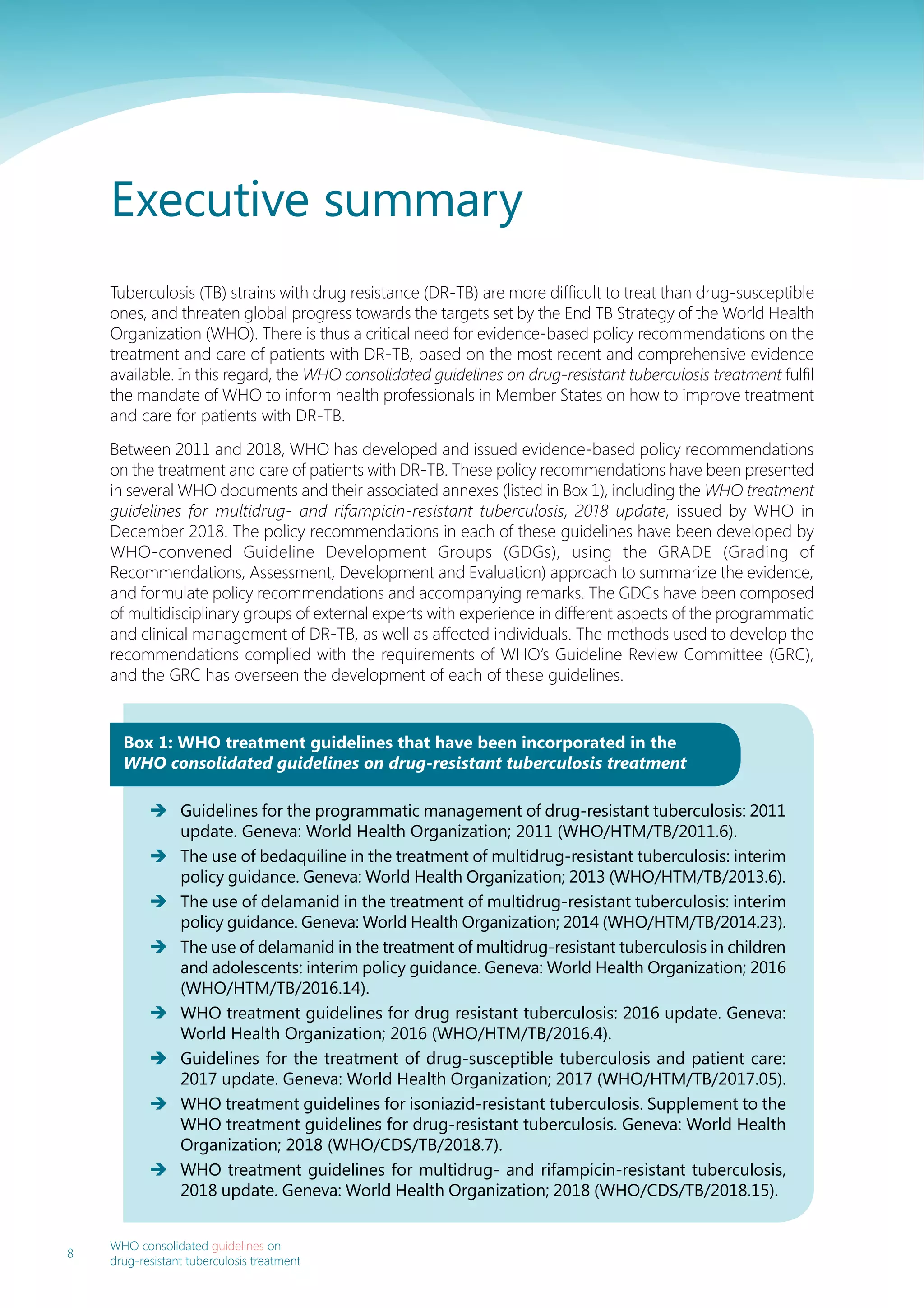 WHO consolidated guidelines on drug-resistant tuberculosis treatment ...