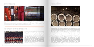 Expandable casing has been widely used in the fields of casing patching，lateral well, open hole completion,
and created the national solid expandable technology, which longest record is 520.17 meters in the
construction of lateral well and open hole completionproducts.products.
Surface high FRP pipe adopts API 5B external upset standardized long screw
connection which improves sealing property with wearproof combined thread.
The advantage is that installation is so rapid and convenient that extends
life.Downhole FRP pipe is high efficient and super-strengthened which is
controlled to twist accurately by computer. Advanced successive filament
winding composition ensures axial modulus and resistance to tension with
downhole operation.The max operation pressure of surface high pressure FRP
Pipe is 40MPa while downhole high pressure FRP Pipe is 27Mpa.The max
work temperature is 82 with anhydride petrified epoxy-FRP, 100 with
aromatic amine petrified. It can be at 120 under long-term work for surface
high FRP pipe made of special heat-resistant epoxy resin system. Maximum
operating temperature of 149 products has been made in order to meet
some special application conditions which is according to API 15HR
specification. All of pipes win the trust of customers with high performance.
At present, there are 1/3 oil and gas wells containing
H2S gas all over the world. In china, there are several
oil fields (such as Sinkiang, Szechwan) containing
H2S gas. H2S gas can cause Stress Corrosion
Cracking of casings and tubings, which can result in
huge loss. We developed SL H2S Corrosion
Resistance Petroleum Pipes associating with foreign
companies in order to solve the hereinbefore
problem. The test showed this casing type can be
used in wells with content of 8% H2S gas and could
well-solve corrosion cracking.
EXPANDABLE CASING HI PRESSURE FRP PIPE
H2S CORROSION RESISTANCE PETROLEUM PIPES
1716
 