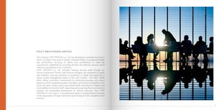 The company YUPP TRADING Co., Ltd, has developed a comprehensive policy
which converge in the areas of Quality, Industrial Safety, Occupational Health
and Environment, focusing its efforts and commitment to meet the
requirements established by providing efficient and effective services which
meet the expectations of our customers.
YUPP TRADING Co., Ltd., provides cleaning services wells through our
Vacuum Equipment, Pumps High Pressure Nitrogen, low standards of quality
and reliability, ensuring continuity of operations, to adopt and implement a
system quality Management based on the rules Covenin - ISO 9001: 2008,
which allows continuous improvement by reviewing processes and control
objectives of the established quality and safety; and achieve profitability in the
social and labor market, preserving mental health and physical integrity and
moral welfare of the entire staff; respecting and preserving the environment to
maintain the sustainable development of natural resources. Also YUPP
TRADING Co Ltd., says it´s comprehensive policy is disseminated at all levels
of the organization through information and training for their valuable human
resource.
POLICY AREA INTEGRAL SERVICES
3
 