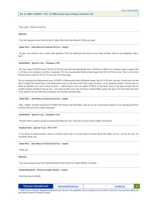 Questar 3Q-2008 EARNINGS