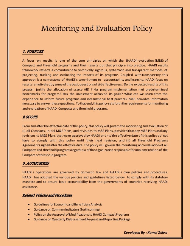 Monitoring And Evaluation Policy