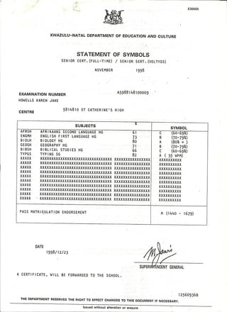 Karen - Matriculation Certificate