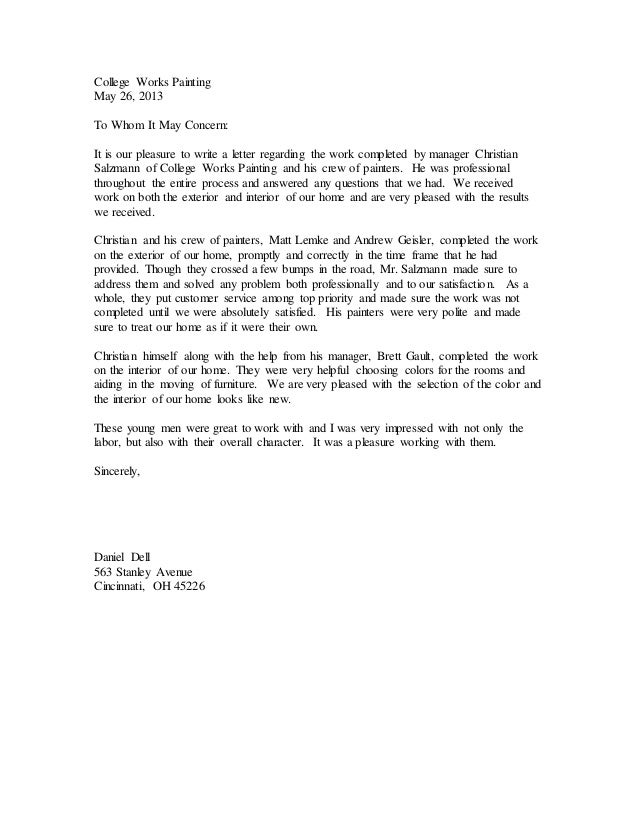client recommendation letter