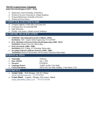 Electrical Engineer - ejaz cv (dubai) june16 | DOCX