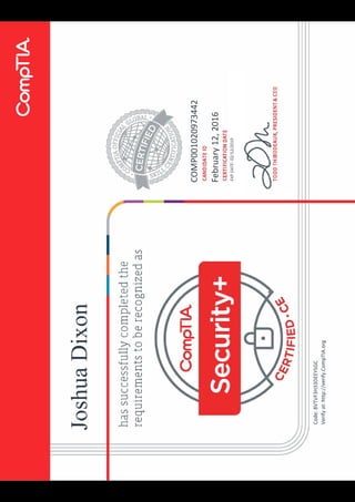 CompTIA Security+ ce certificate