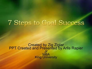 Created by Zig Ziglar
PPT Created and Presented by Arlis Rapier
Jr
MBA
King University
 