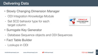 info@rittmanmead.com www.rittmanmead.com @rittmanmead
Delivering Data
36
• Slowly Changing Dimension Manager

- ODI Integr...