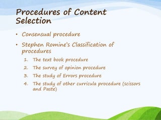 Content Selection and Organization Principles and Procedures (8603)
