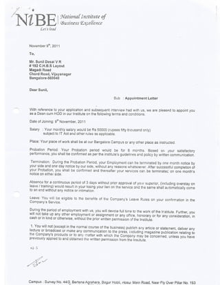 Appointment letter of Nibe 1