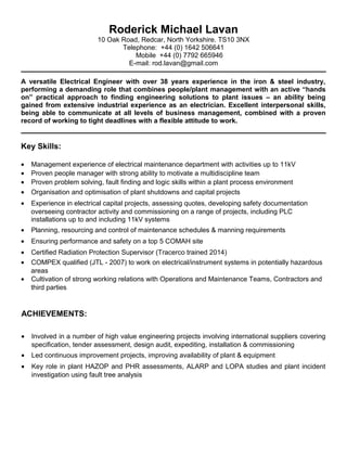 Rod Lavan CV - Oct 2015 | DOC