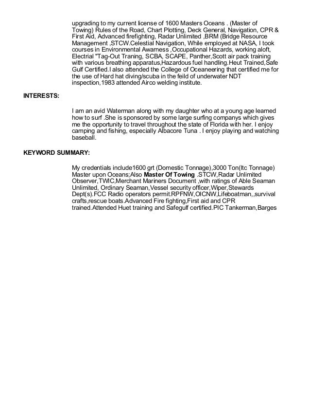 Dive master resume