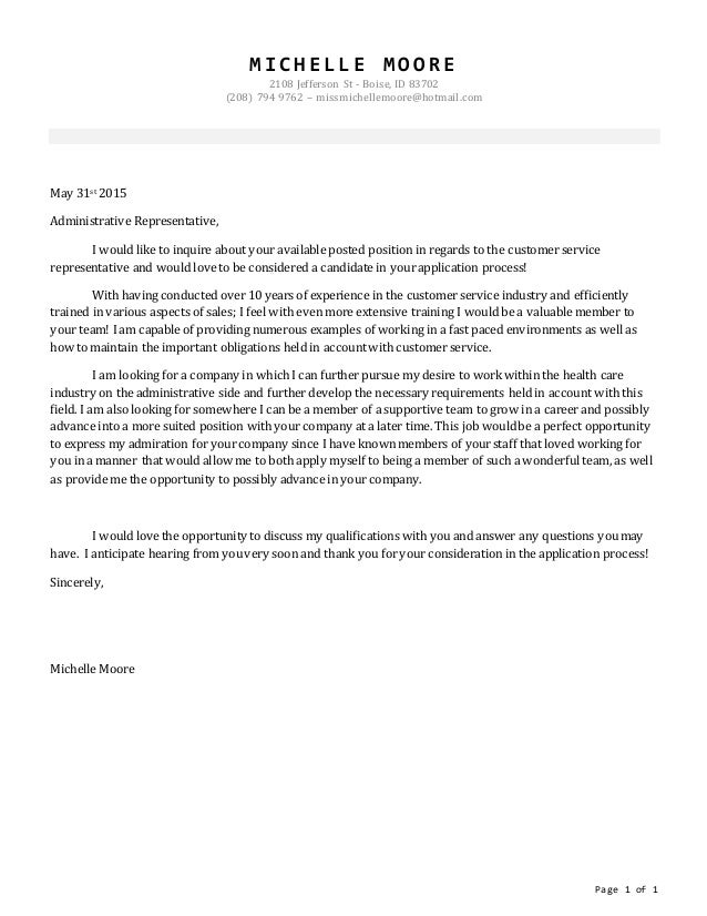 michelle moore csr cover letter page 1 of 1 m i c h e l l e m o o r e 2108 jefferson st boise id 83702 208 - Cover Letter For Customer Care Officer michelle moore csr cover letter page 1 of 1 m i c h e l l e m o o r e 2108 jefferson st boise id 83702 208 - Cover Letter For Customer Care Officer