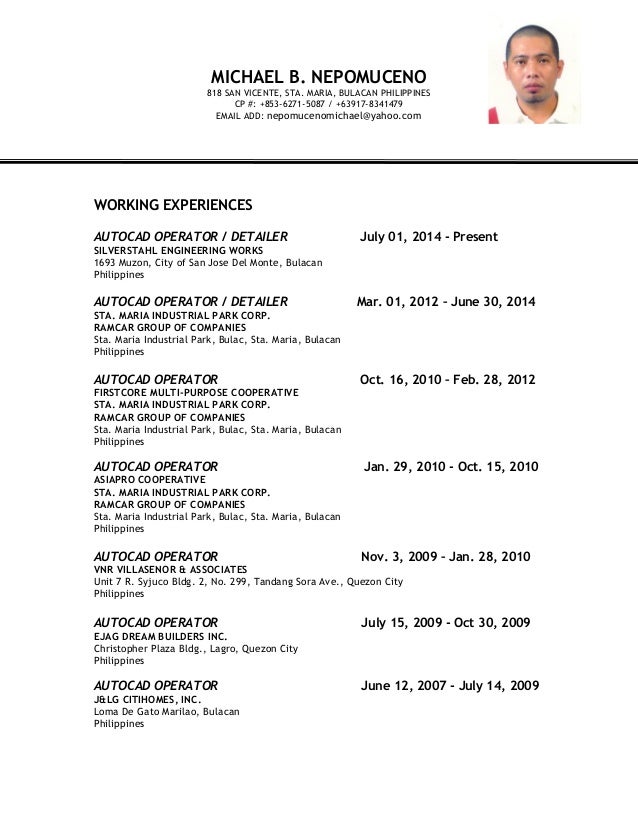 michael b nepomuceno resume 2015 resume examples 2015