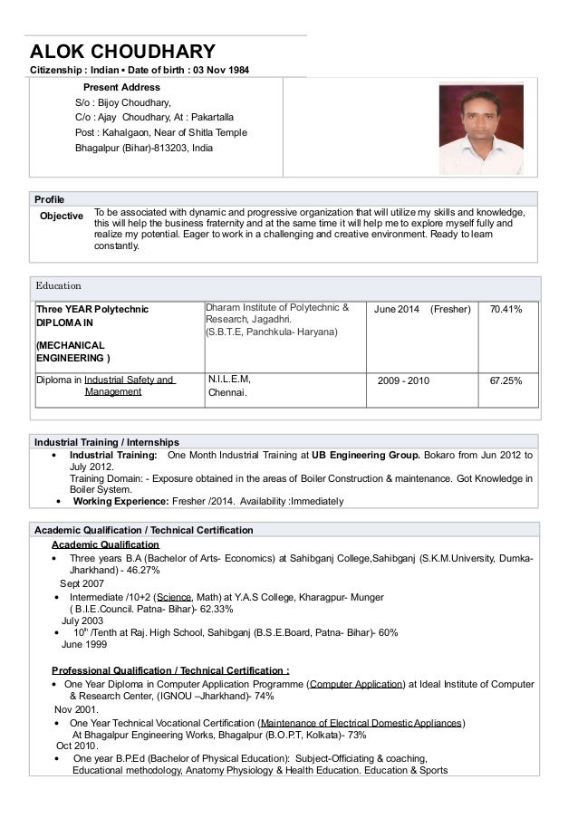 CV_ Resume (ALOK Choudhary_DIPLOMA_Mechanical Engineering ...