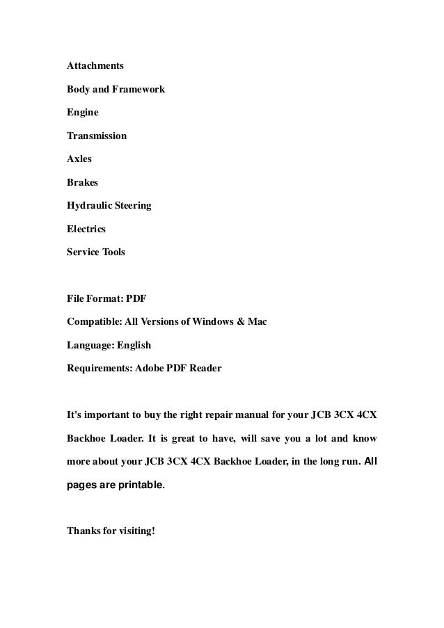 Jcb 3cx 4cx Backhoe Loader Service Repair Workshop Manual Download S