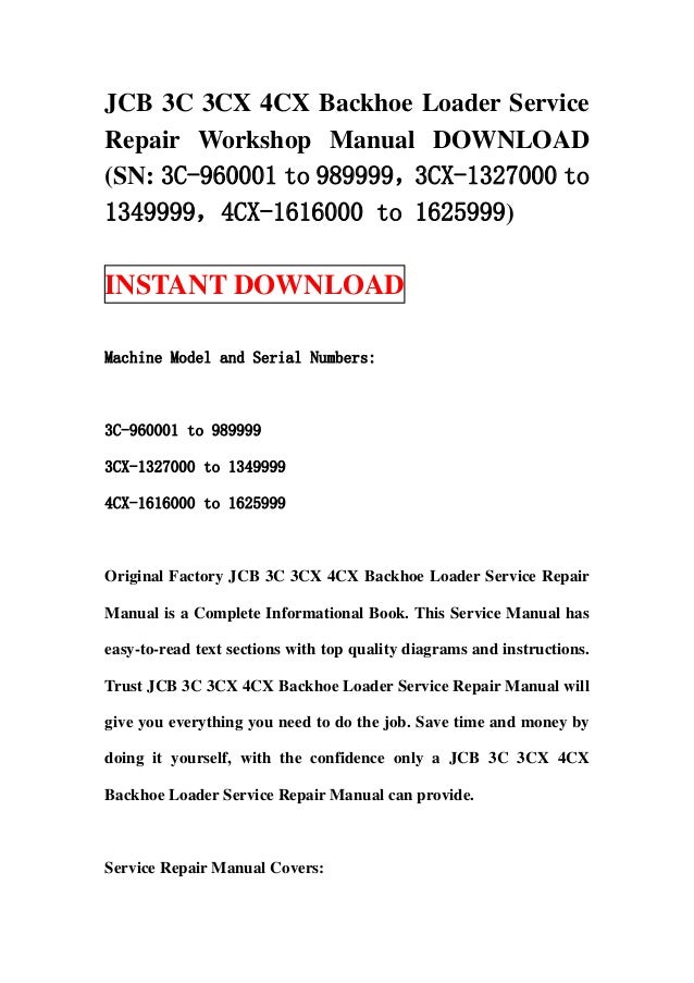 jcb 3c 3cx 4cx backhoe loader service repair workshop manual download