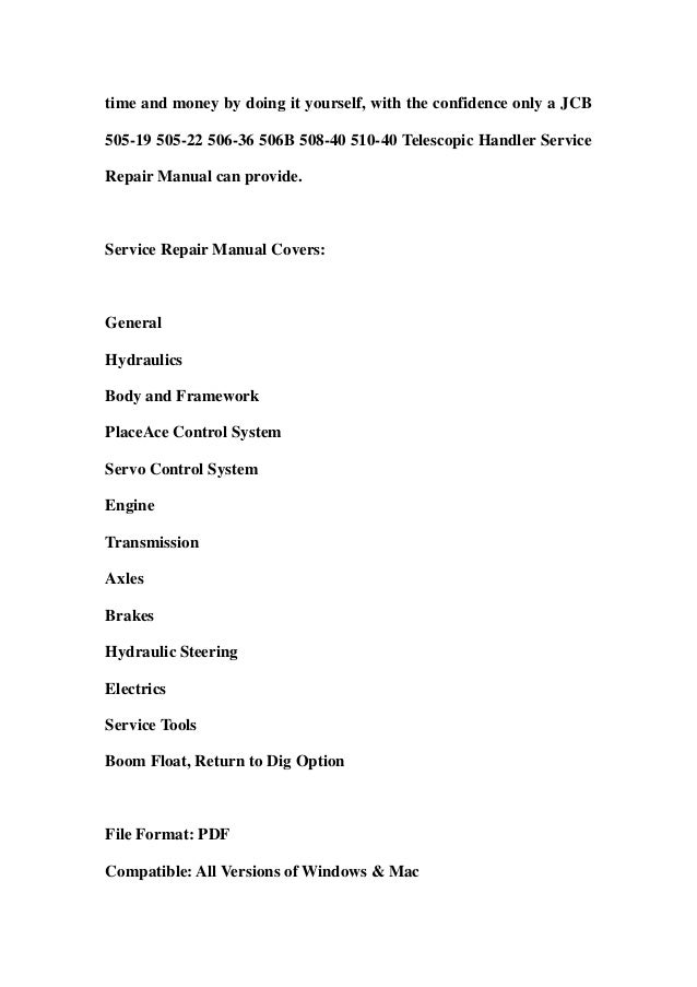 JCB 505-19 505-22 506-36 506B 508-40 510-40 Telescopic Handler Servic…