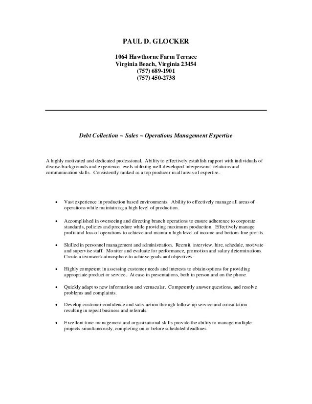 debt collector resume