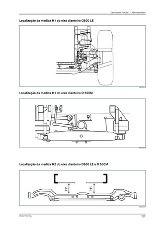 Eletricidade Veicular — Mercedez-Benz
Global Training. 131
Localização da medida H1 do eixo dianteiro O500 LE
Localização da medida H2 do eixo dianteiro O500 LE e O 500M
Localização da medida H1 do eixo dianteiro O 500M
CBC032.tif
CBC030.tif
CBC031.tif
 
