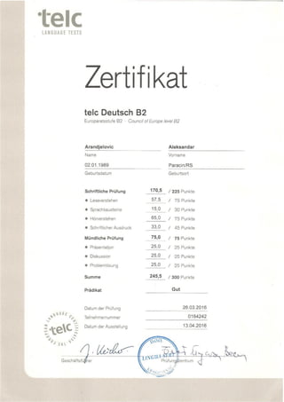 Zertifikat TELC Deutsch B2