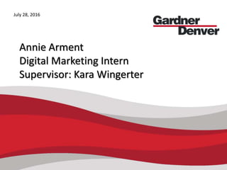 Annie Arment
Digital Marketing Intern
Supervisor: Kara Wingerter
July 28, 2016
 