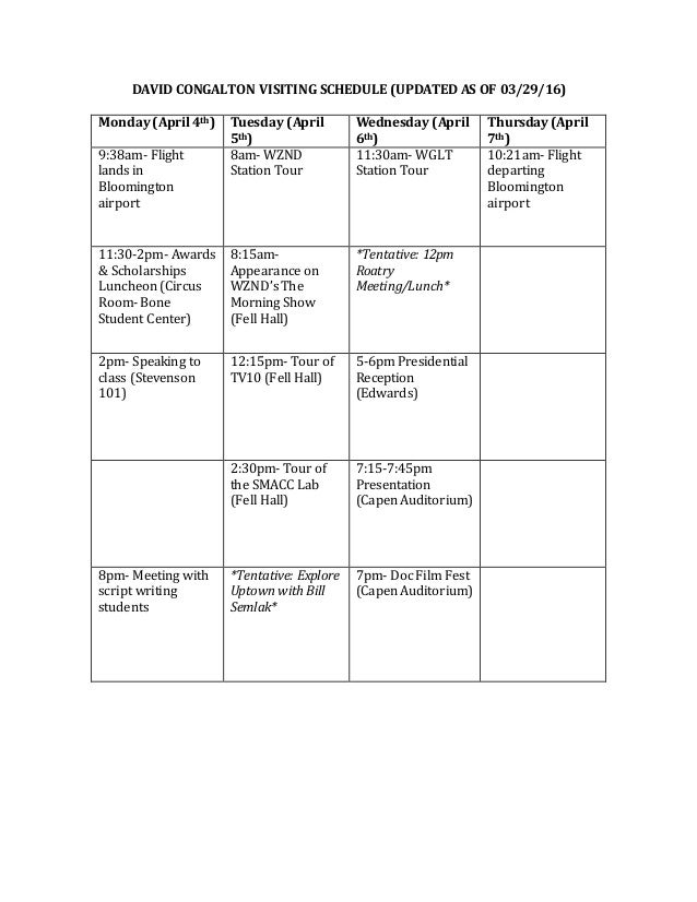 visiting schedule formal visiting schedule template