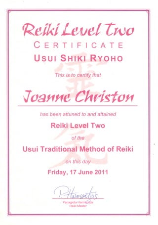 Reiki 2 Certificate
